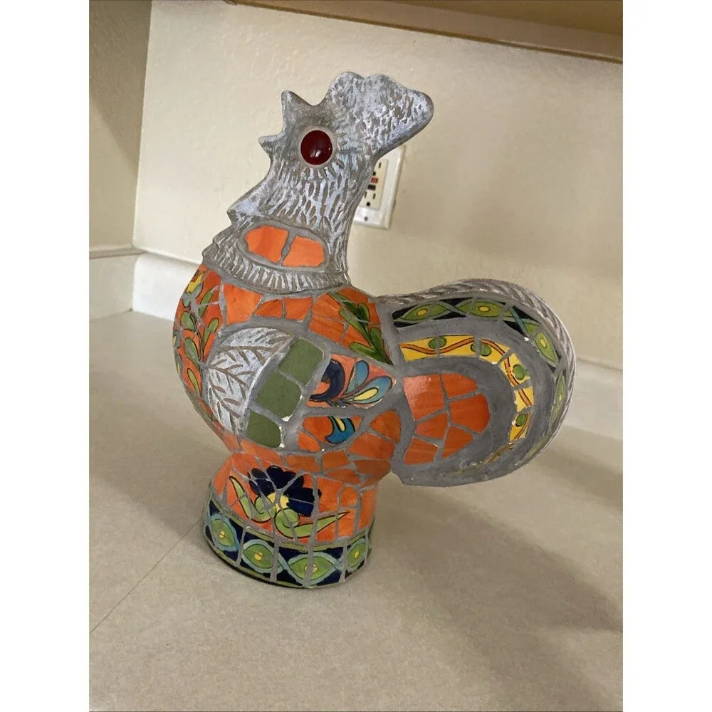 Vintage Handmade Mosaic Furniture Tile Rooster Chicken Figurine Decor